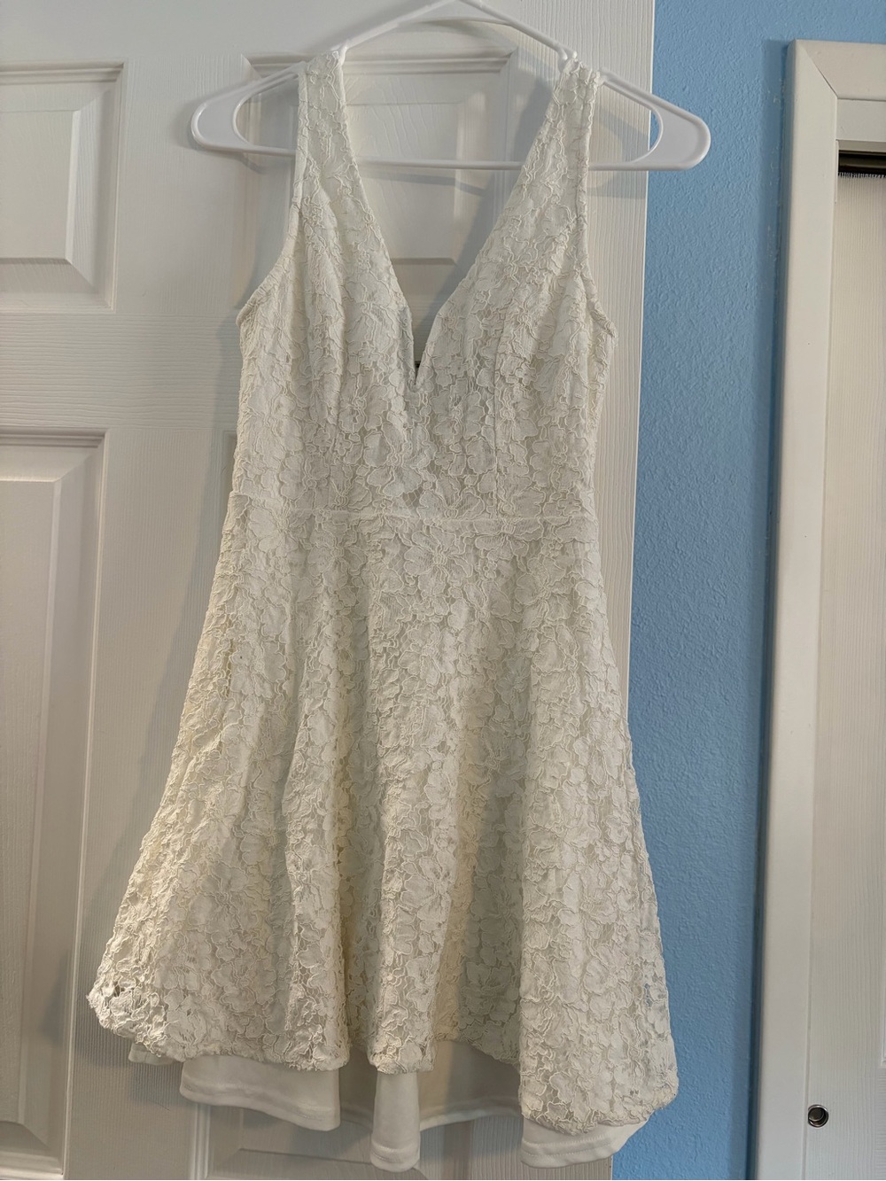 Lulu's Ivory Lace V-Neck Fit & Flare Mini Dress